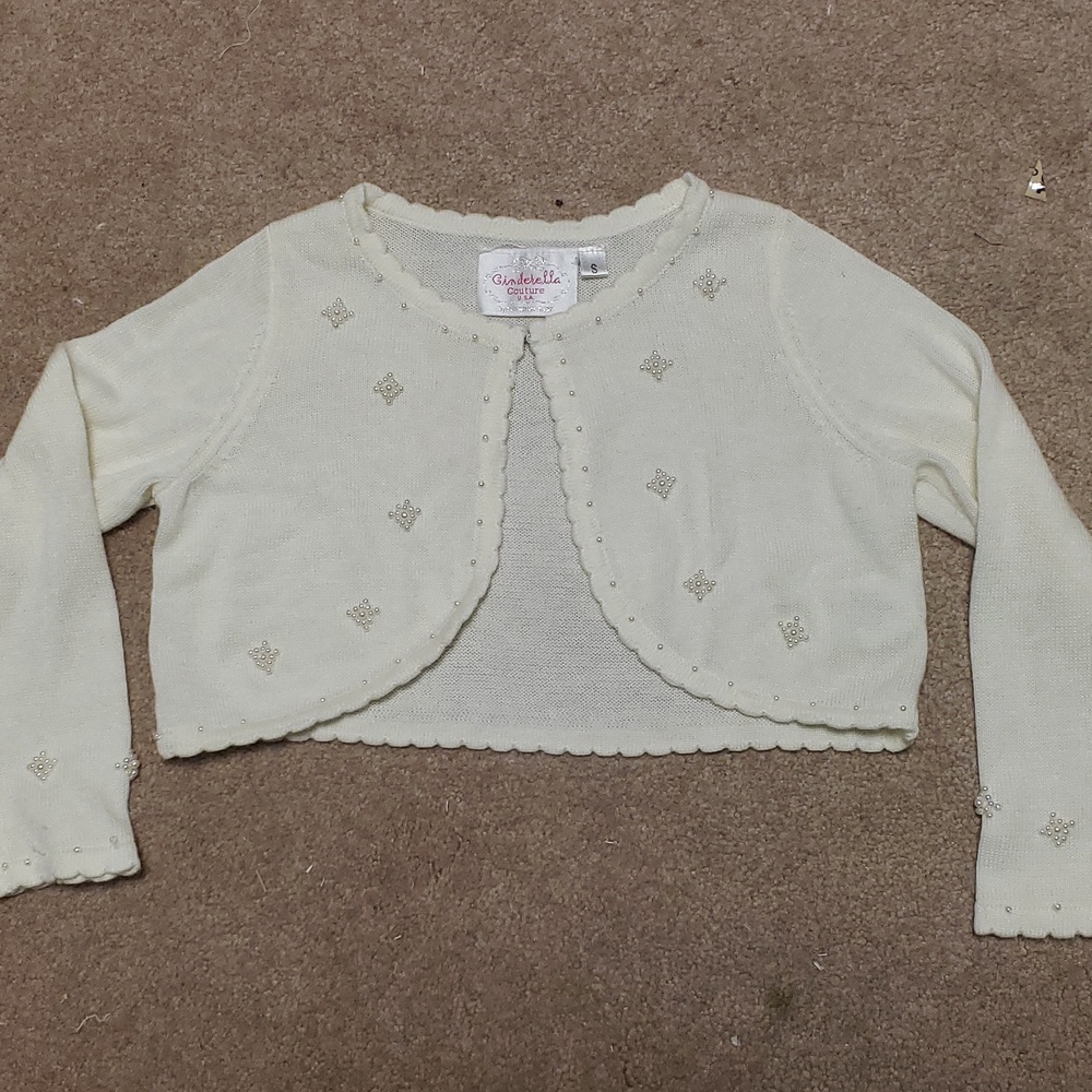 Cinderella Long Sleeve Shrug Sz S Girls Off White Seed Pearls